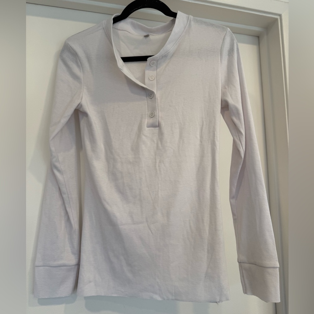 Nearkin Women’s White Long Sleeve Henley Shirt